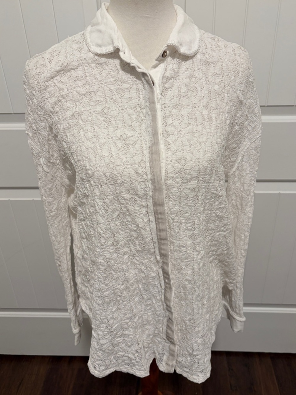 Free People White Lace Button-Down Shirt